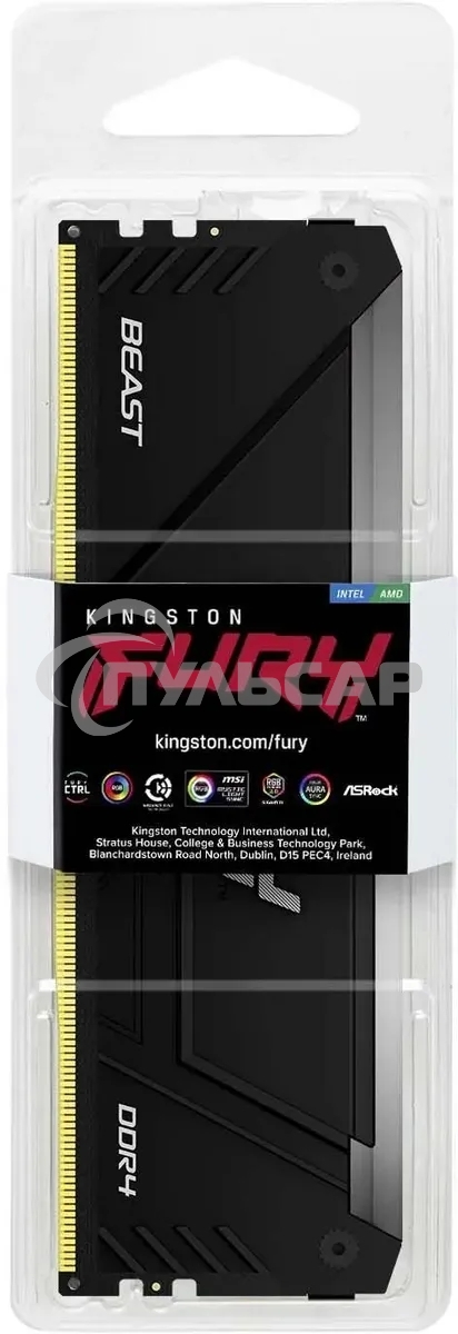 Оперативная память Kingston Fury Beast, DDR4, 8Gb (1x8Gb), 3200MHz, CL16, DIMM, с радиатором, RGB, черный