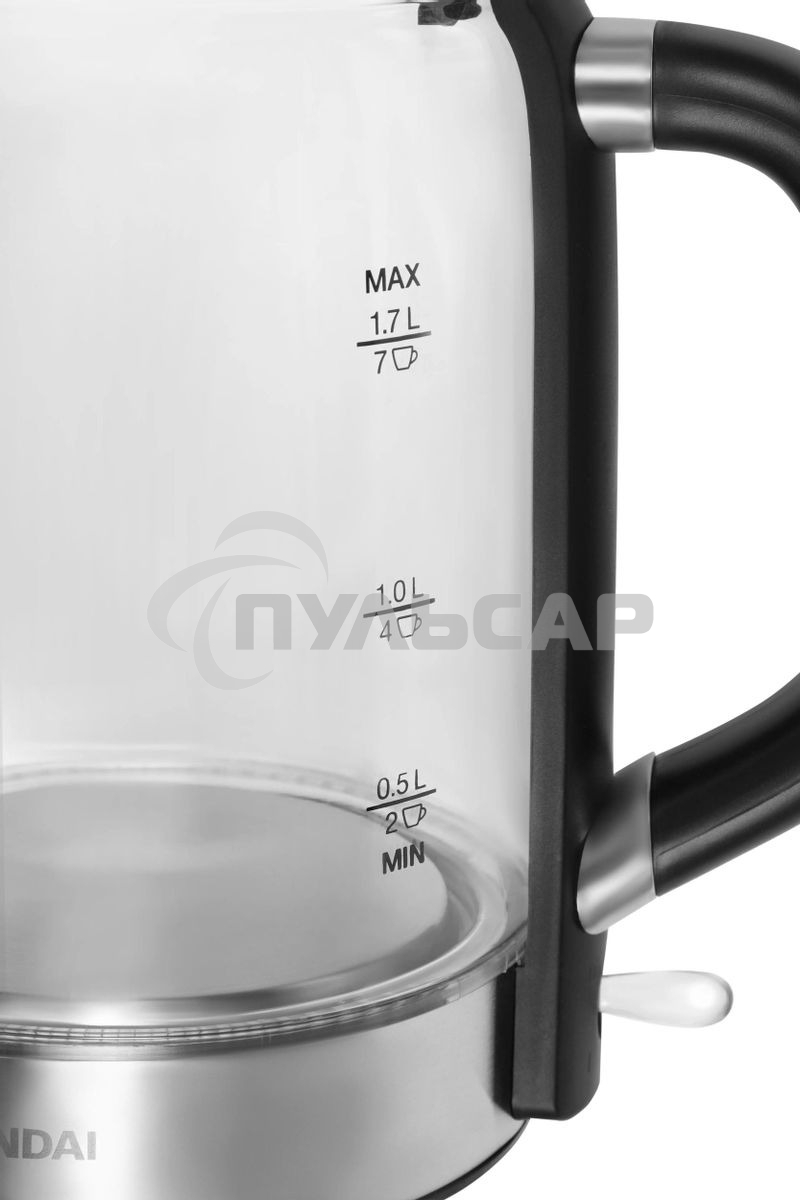 Чайник электрический Hyundai HYK-G5501 1.7 л, 2200 Вт, серебристый/черный