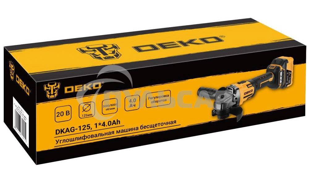 Углошлифовальная машина бесщеточная DEKO DKAG-125, 20В, 1*4.0А·ч