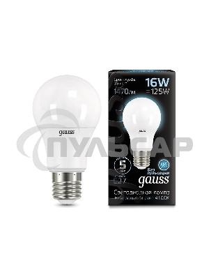 Лампа светодиодная Gauss LED A60 16W E27 1470lm 4100K 1/10/50
