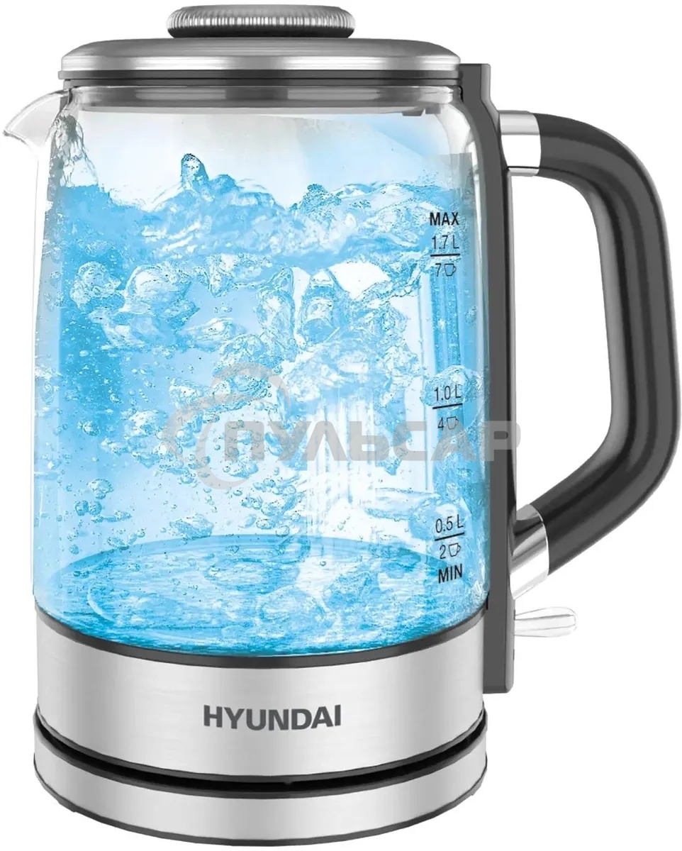 Чайник электрический Hyundai HYK-G5501 1.7 л, 2200 Вт, серебристый/черный