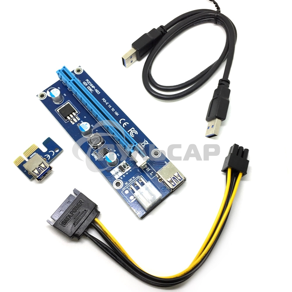 Переходник/удлинитель Espada USB Riser card PCI-E x1 Male to PCI-E x16 Female с питанием 6Pin, EpciEkit, в комплекте кабель usb 3.0