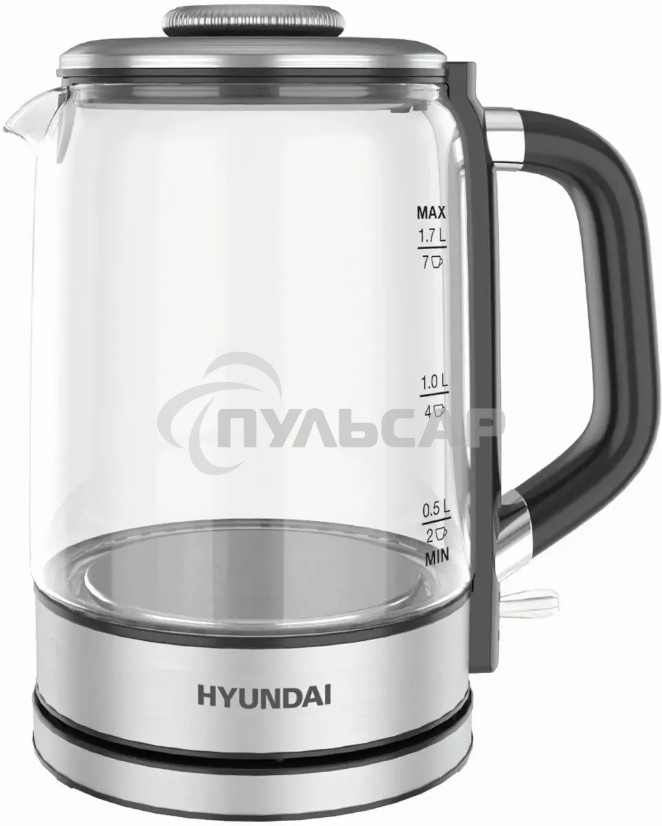 Чайник электрический Hyundai HYK-G5501 1.7 л, 2200 Вт, серебристый/черный