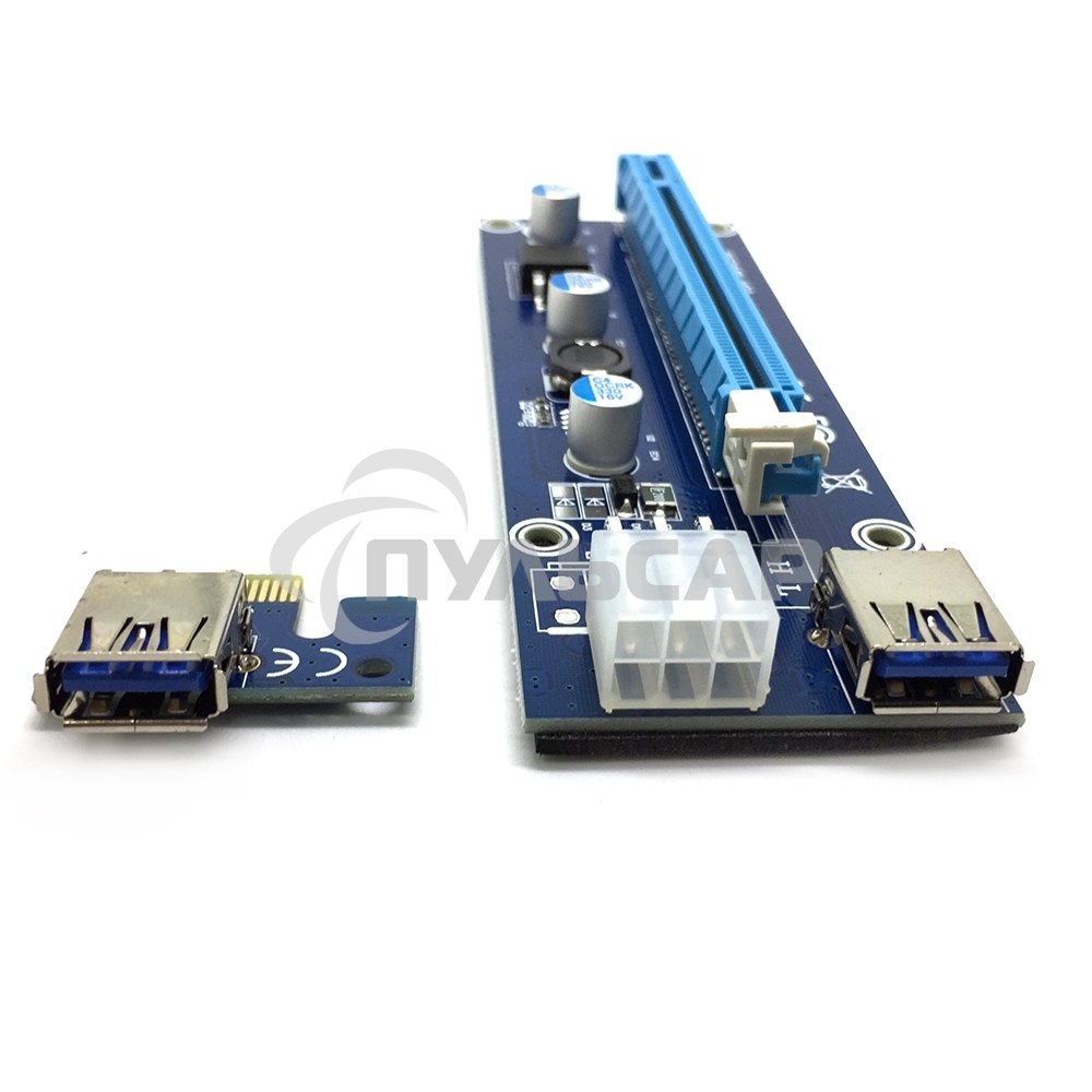 Переходник/удлинитель Espada USB Riser card PCI-E x1 Male to PCI-E x16 Female с питанием 6Pin, EpciEkit, в комплекте кабель usb 3.0