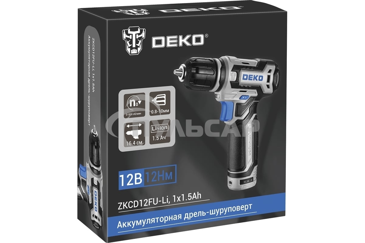 Дрель-шуруповерт Deko ZKCD12FU-Li, Аккумуляторная, 12В, 1 АКБ