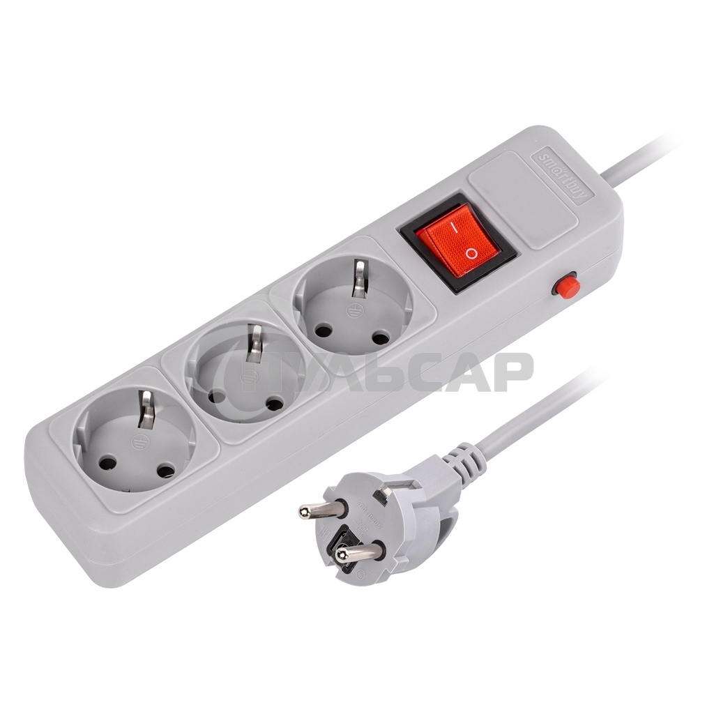 Сетевой фильтр 16А, 3500 Вт, 3 гнезда, без з/ш, с з/к, ПВС 3x1.0, 5 м, серый (SBSP-3-50-G)