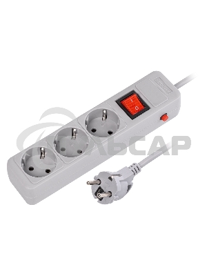 Сетевой фильтр 16А, 3500 Вт, 3 гнезда, без з/ш, с з/к, ПВС 3x1.0, 5 м, серый (SBSP-3-50-G)