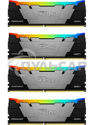 Оперативная память Kingston Fury Renegade, DDR4, 32Gb (4x8Gb), 3200MHz, CL16, DIMM, с радиаторами, RGB, серебристый/черный