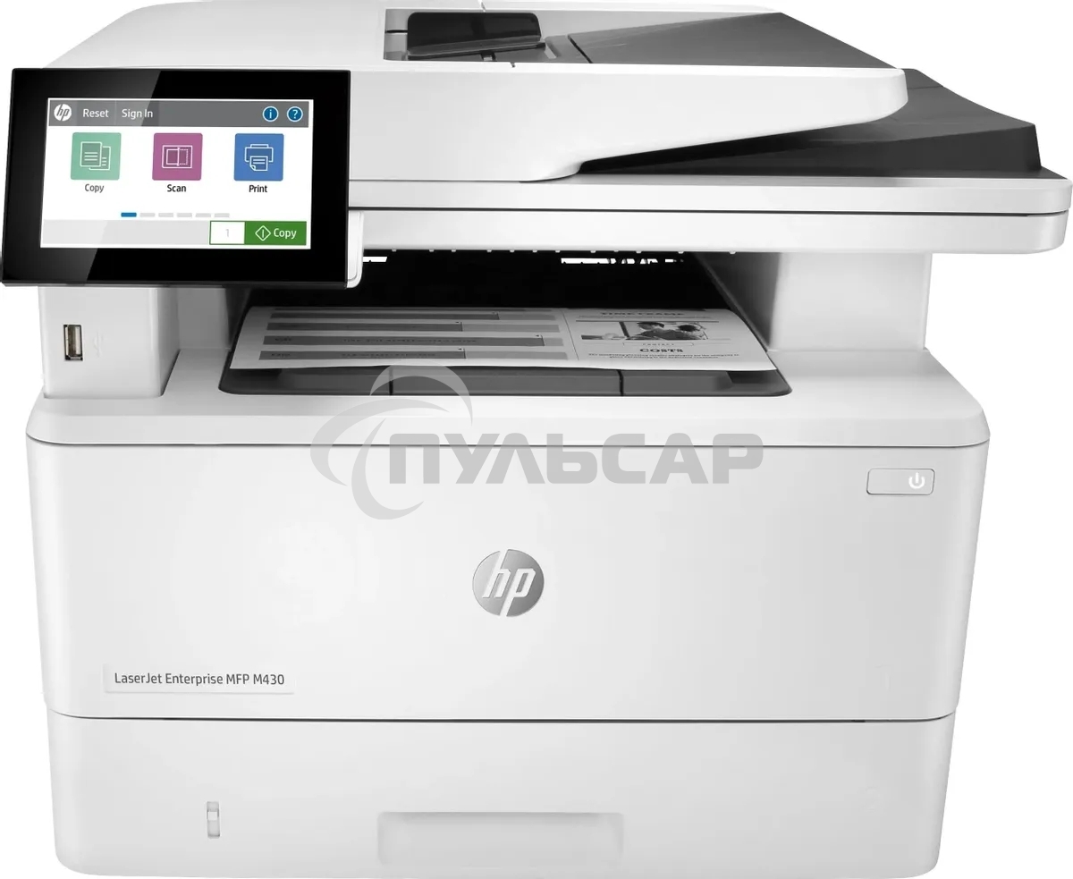 МФУ лазерное HP LaserJet Enterprise M430f (3PZ55A), A4, ч/б, печ. до 40 стр/мин., скан. до 29 стр/мин., 1200 x 1200 dpi (печать) 600x600dpi (скан), USB, RJ-45, Air Print, Mopria