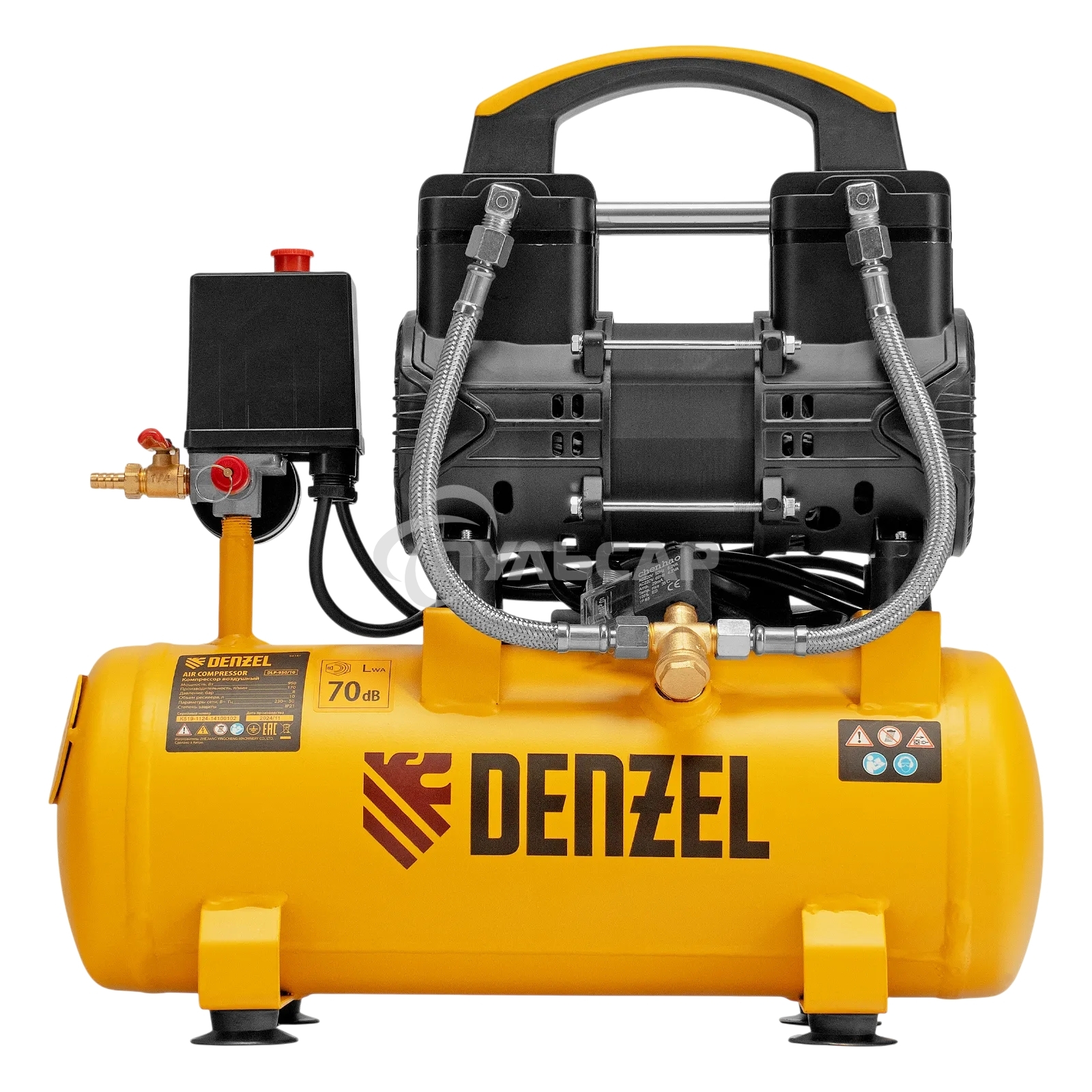 Компрессор безмасляный малошумный Denzel DLP-950/10, 950 Вт,10 л, 2850 об/мин, 170 л/мин