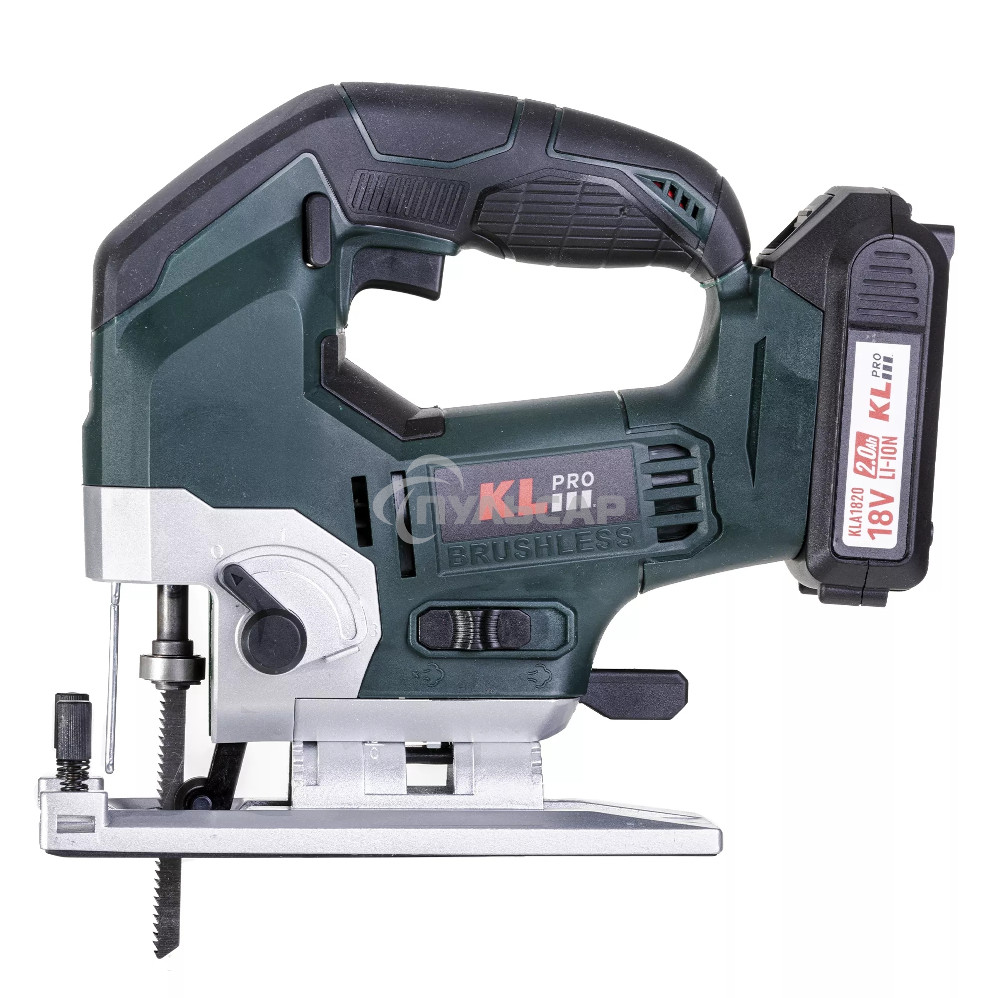 Профессиональный лобзик бесщеточный KLPRO KLDT18B-20 (18В, Li-ion-2шт, 2.0А·ч, патрубок для пылесоса, полотна (дерево/металл, З/У, кейс)