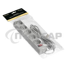 Удлинитель Exegate EC-5-1.8G (EX285798RUS), серый, 1,8 м, евровилка с заземлением, 5 евророзеток с заземлением, 2200 Вт