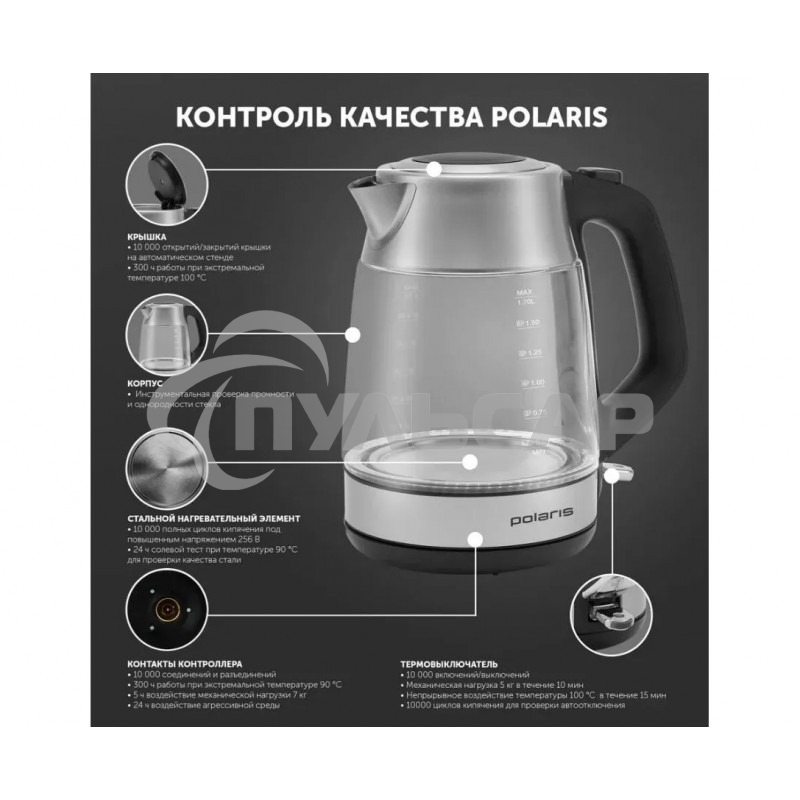 Чайник электрический Polaris PWK-1527СGL 1.7л, 2100вт, стальной