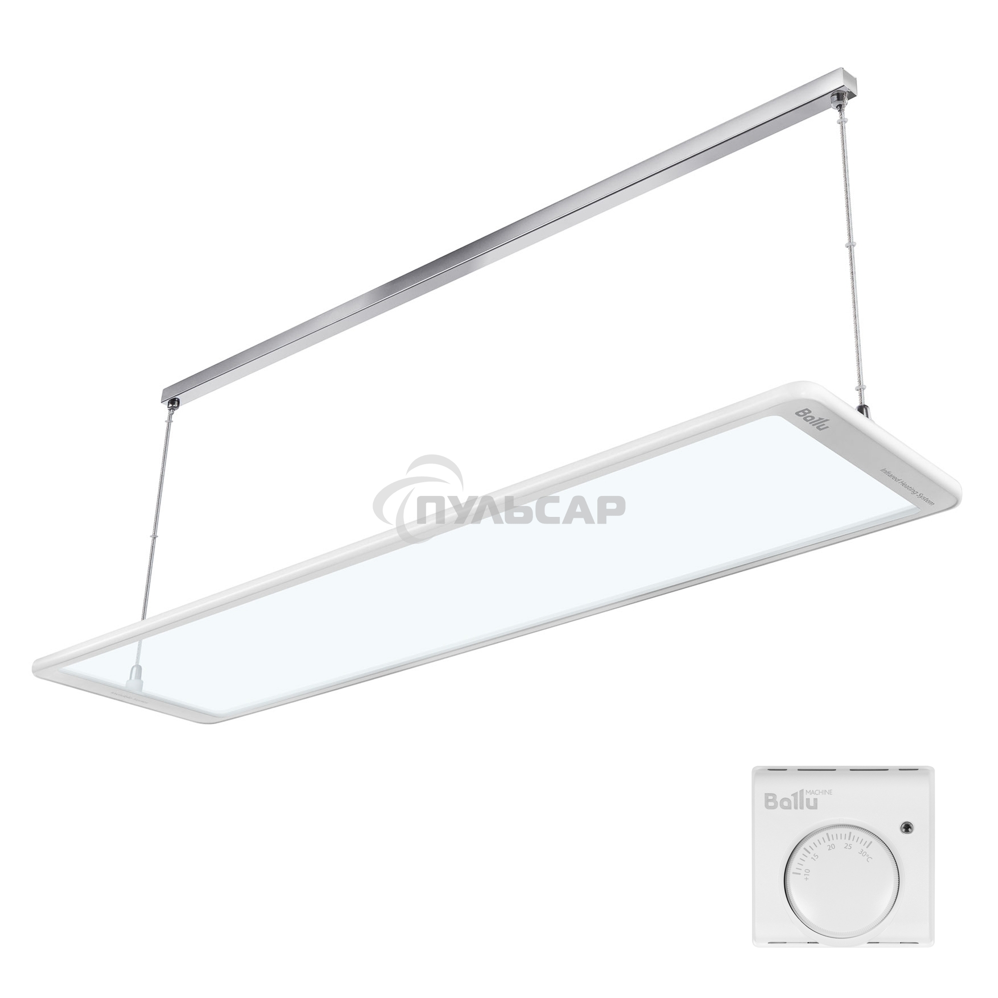 Комплект обогреватель инфракрасный Ballu BIH-GTW-0.8 + BMT-1 белый, 800 Вт, 16 м2, термостат