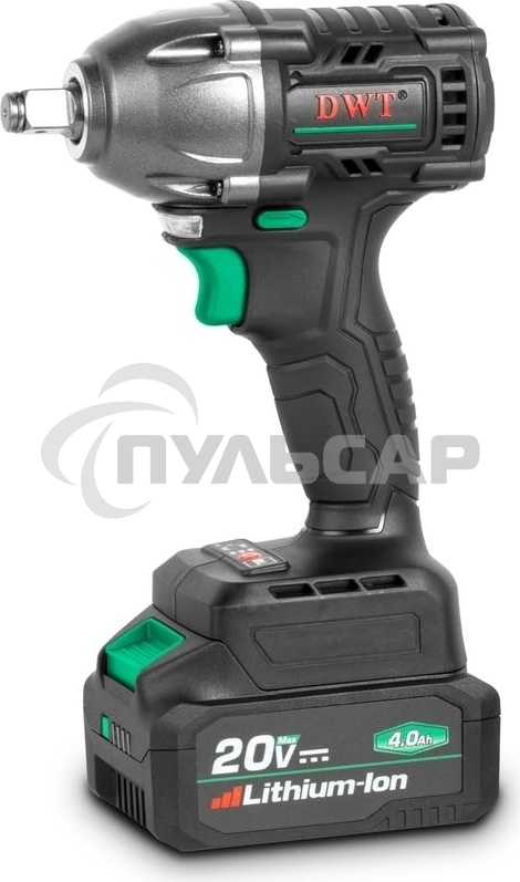 Гайковерт ударный аккумуляторный DWT ABWP-20 HDN-4C2 BMC /20В/500 Нм/2400 об.в мин/3000 уд.в мин/M12-M28/бесщеточный мотор/LED-подсветка/2 АКБ, 4 А·ч/ЗУ/кейс/черный (ABWP-20 HDN-4C2 BMC)