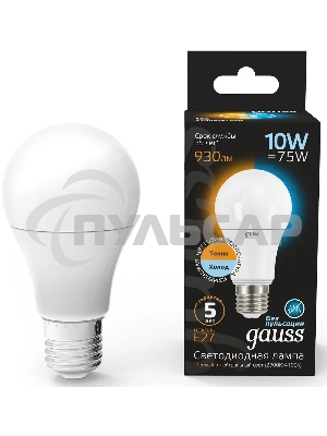 Лампа светодиодная LED Gauss A60 E27 10Вт 2700К/4100К CTC