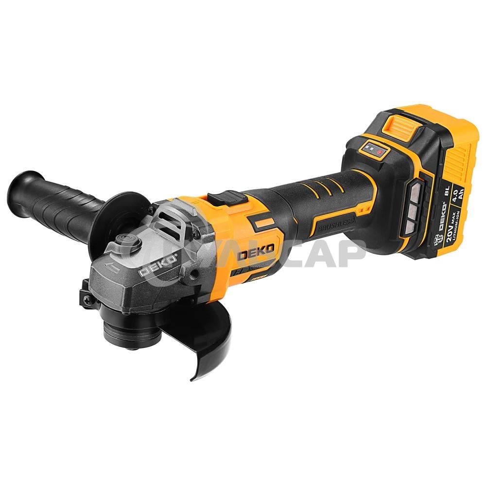 Углошлифовальная машина бесщеточная DEKO DKAG-125, 20В, 2*4.0Ач