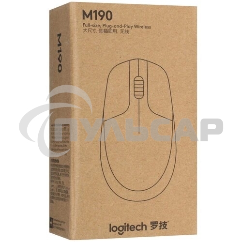 Мышь беспроводная Logitech M190 черный, 1000 dpi, радиоканал, USB, кнопки - 3