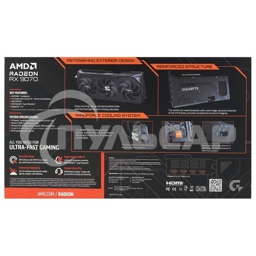 Видеокарта Gigabyte AMD Radeon RX 9070 GAMING OC, PCIe 5.0 16Gb GDDR6, 256 bit, 3 x DisplayPort, HDM, GPU 2070 MHz (GV-R9070GAMING OC-16GD)