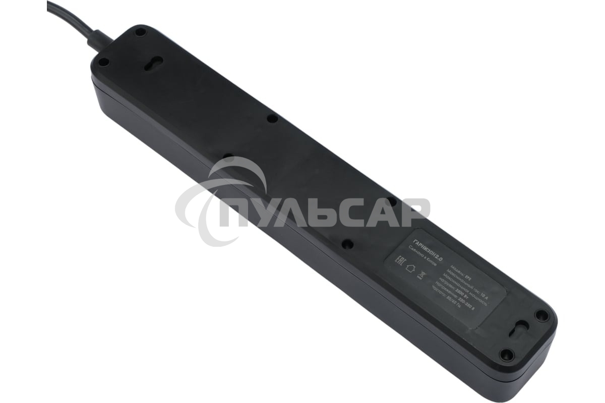 Сетевой фильтр Гарнизон 2.0 EPS-5-B-3 5р, 10А, 3м, ур.защиты 2+, черный, пакет (21443)