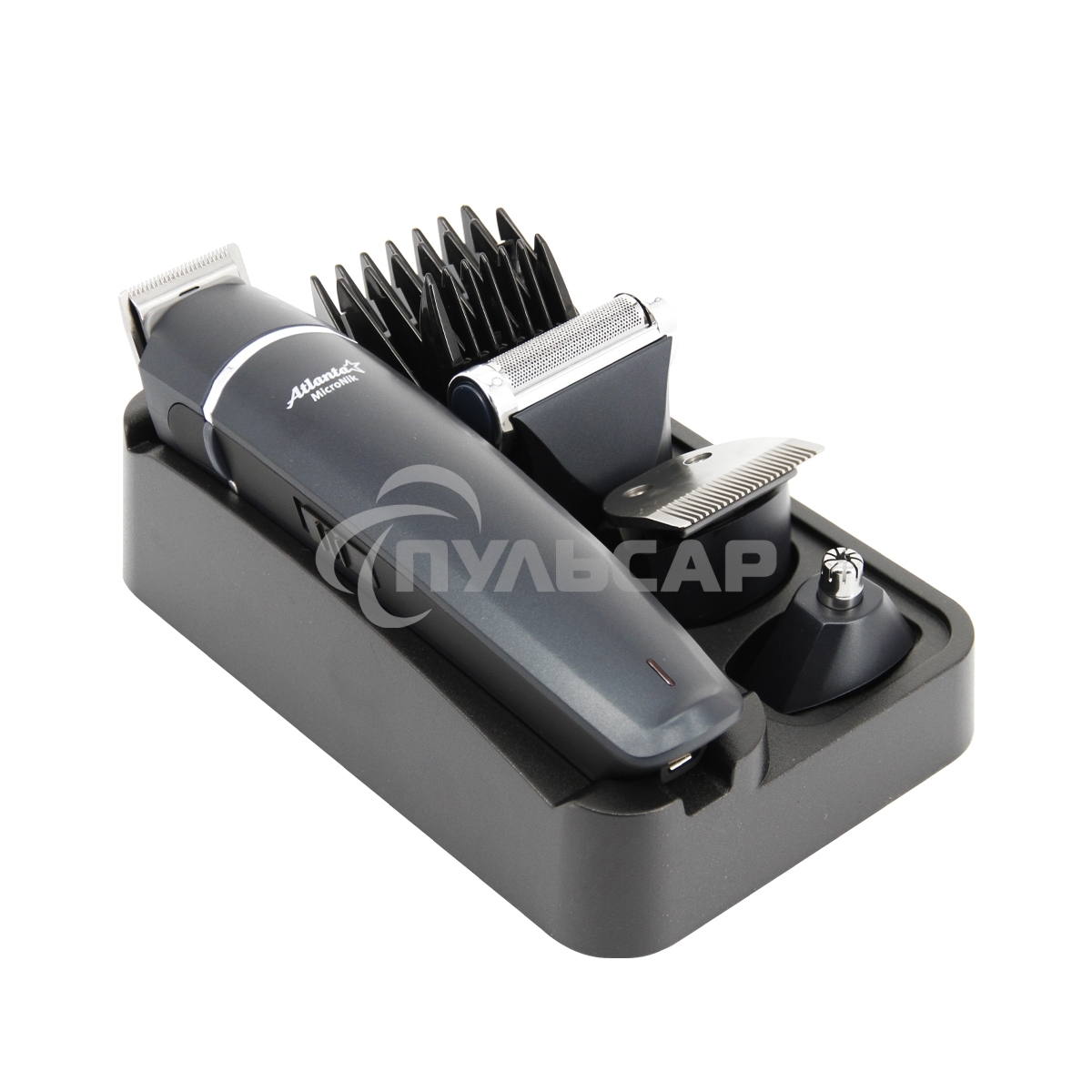 Машинка для стрижки волос ATH-6925 син, сеть, 10Вт, нож из титана, 4 насадки, возможность регулировки