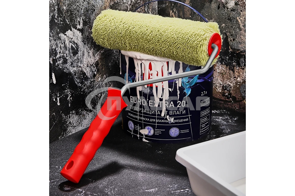 Валик Rexant полиакрил зеленый, ворс 18 мм, ширина ролика 240 мм, Ø 42 мм, бюгель 8 мм серия 