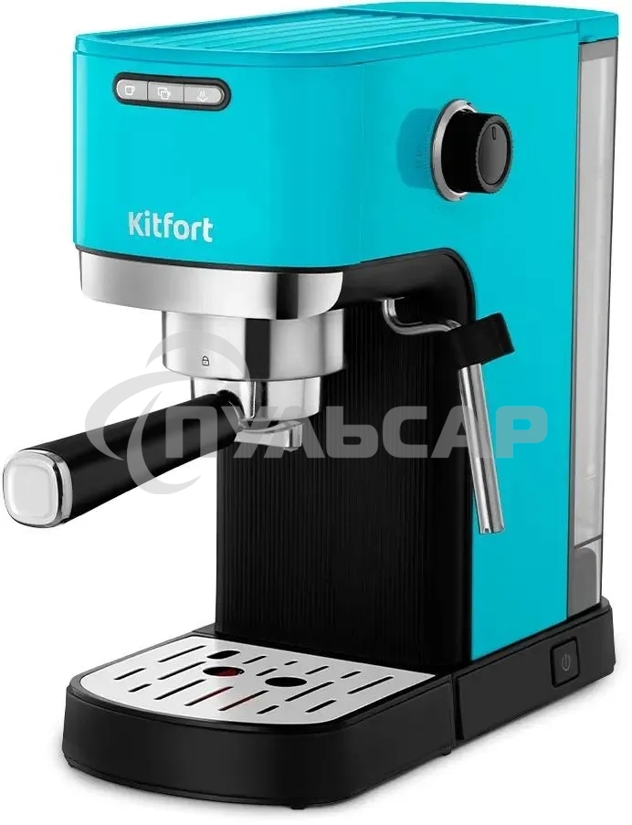 Кофеварка рожковая Kitfort КТ-7461 бирюзовый/черный, исп. кофе - молотый, 1.2 л, 1350 Вт, 20 бар