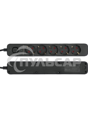 Сетевой фильтр Гарнизон 2.0 EPS-5-B-3 5р, 10А, 3м, ур.защиты 2+, черный, пакет (21443)