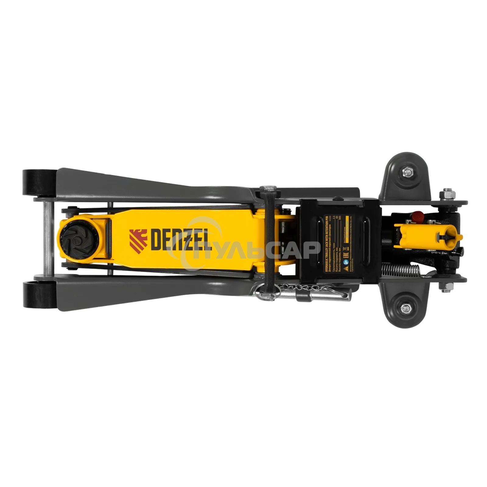 Домкрат гидравлический подкатной с фиксатором Denzel 2,5 т,85-385 мм, в пласт. кейсе