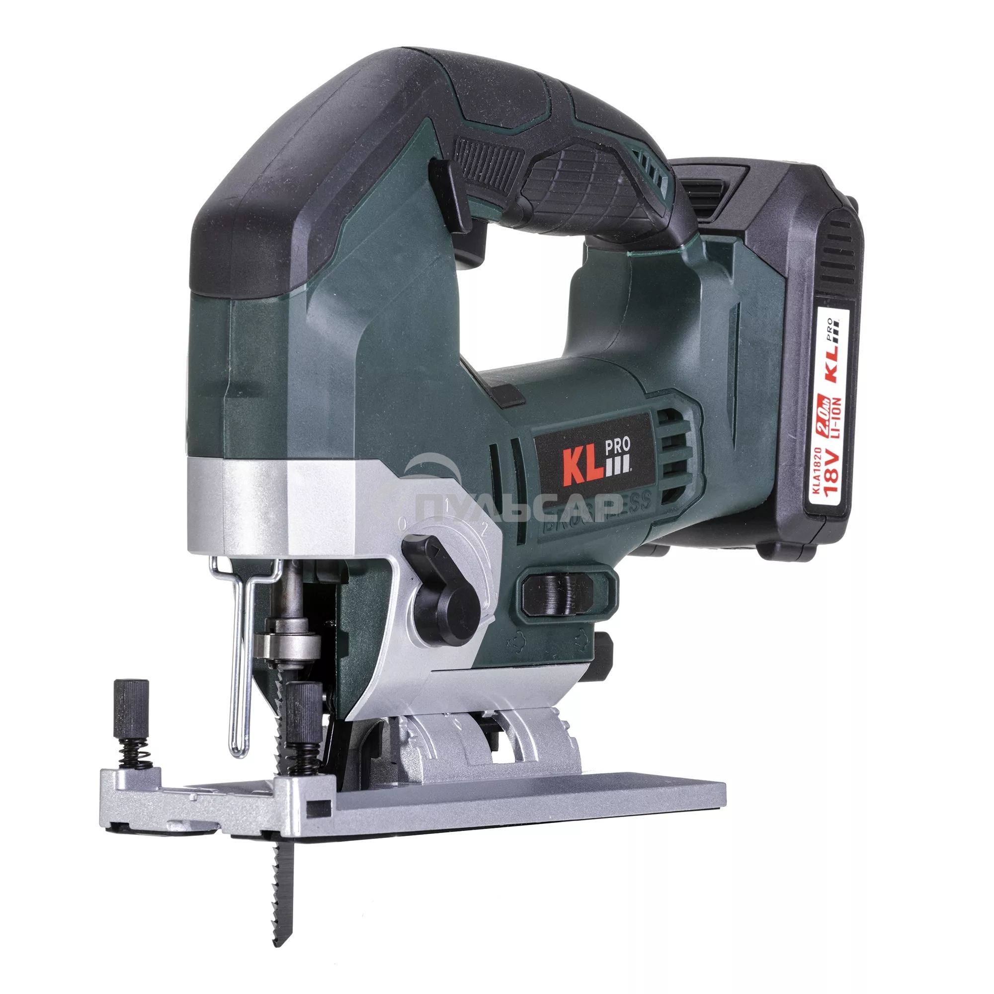 Профессиональный лобзик бесщеточный KLPRO KLDT18B-20 (18В, Li-ion-2шт, 2.0А·ч, патрубок для пылесоса, полотна (дерево/металл, З/У, кейс)