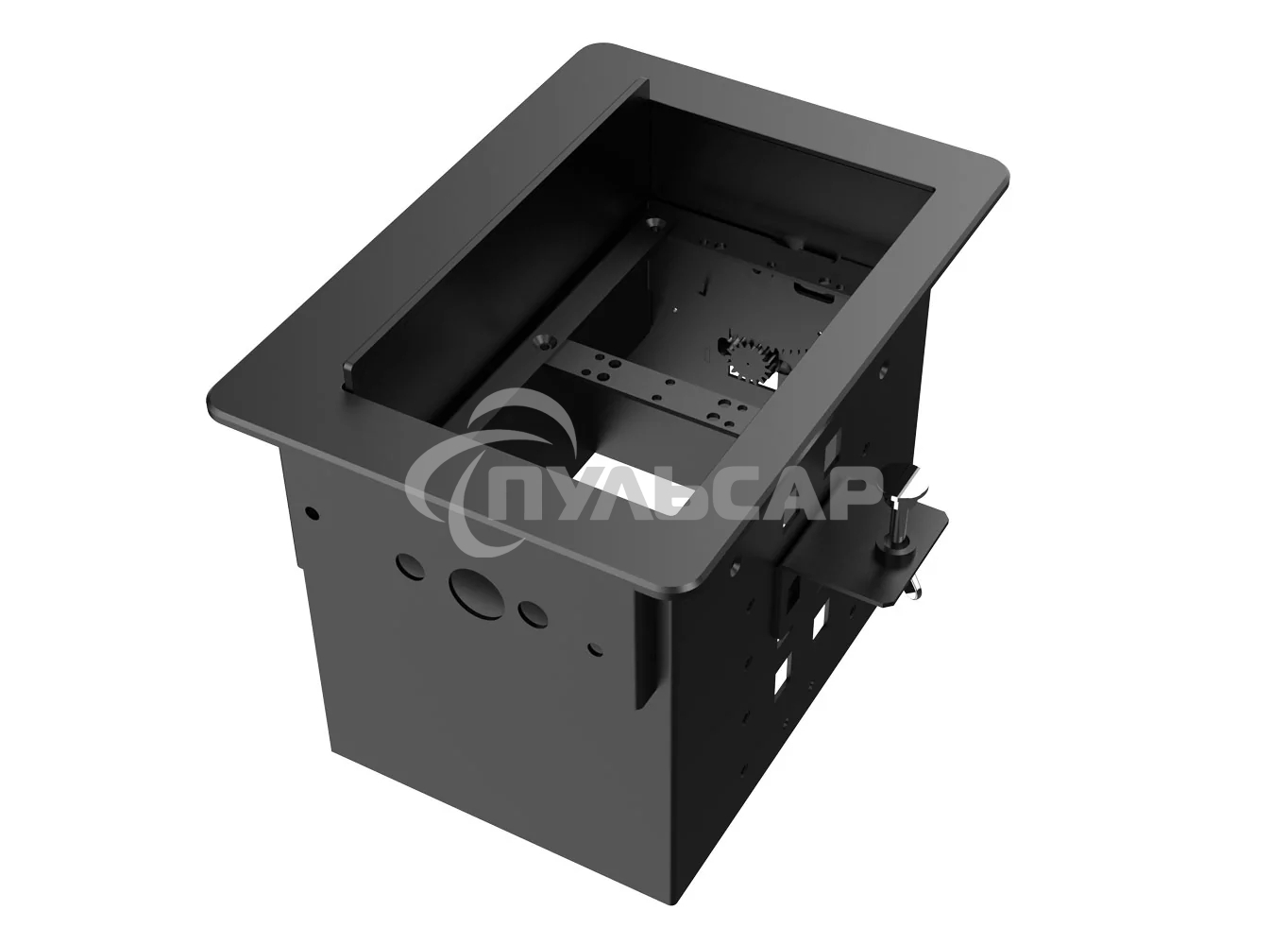 Прямоугольный металлический корпус Wize Pro WRTS-06BOX-B для модульной системы врезного лючка в стол с убирающейся крышкой для установки до 6 модулей-вставок, преустановленная рамка, черный