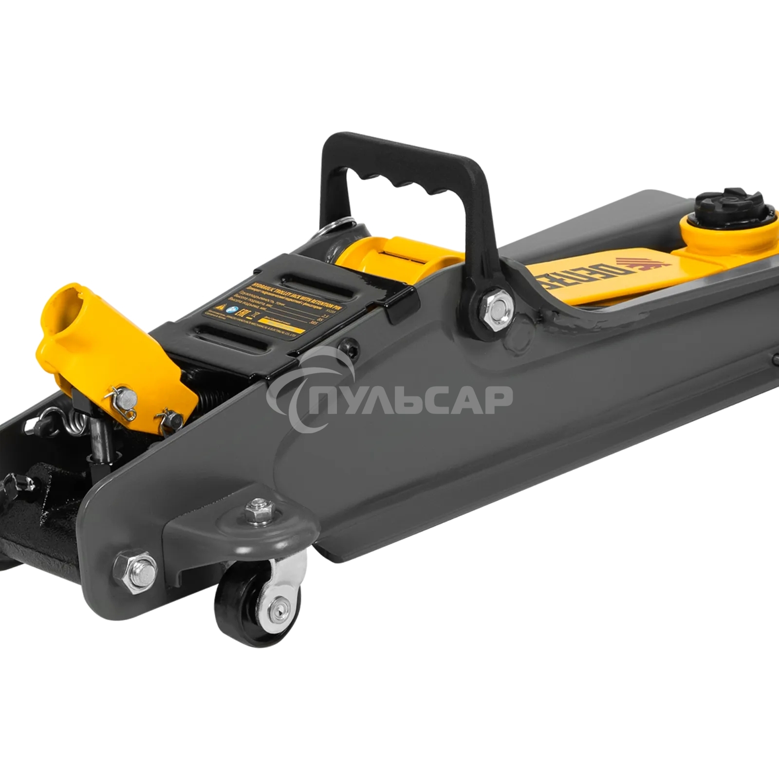 Домкрат гидравлический подкатной с фиксатором Denzel 2,5 т,85-385 мм, в пласт. кейсе