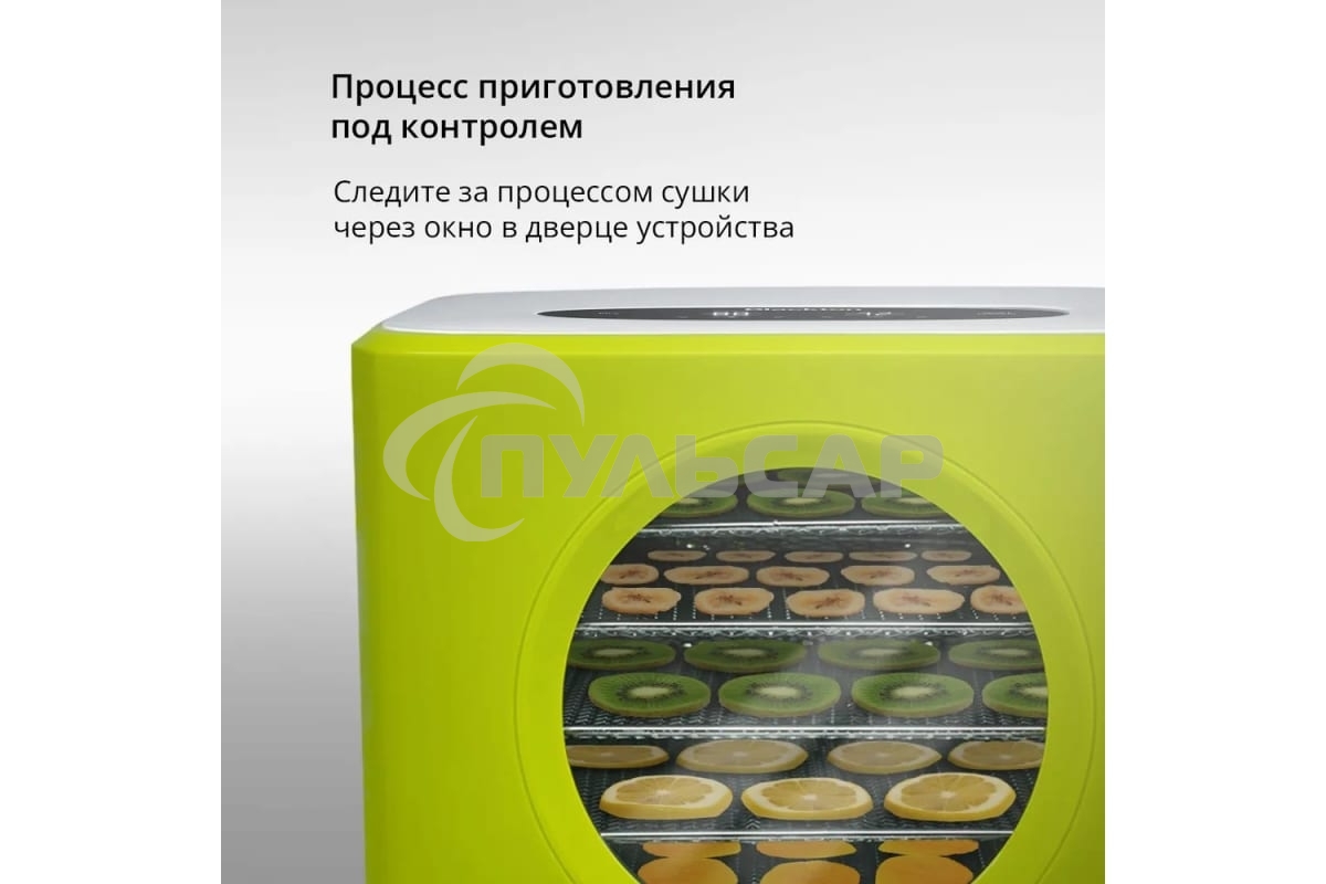 Сушилка для овощей и фруктов Blackton Bt FD1113 зеленый-белый, Мощность 400 Вт, Регулировка температуры 35-80 °С, Таймер 1-72 часа