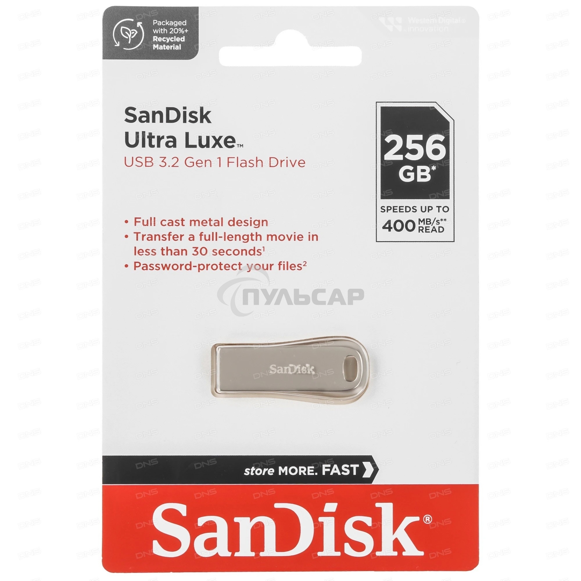 Флешка USB SanDisk CZ74 Ultra Luxe, 256 Gb USB 3.1 серебристый