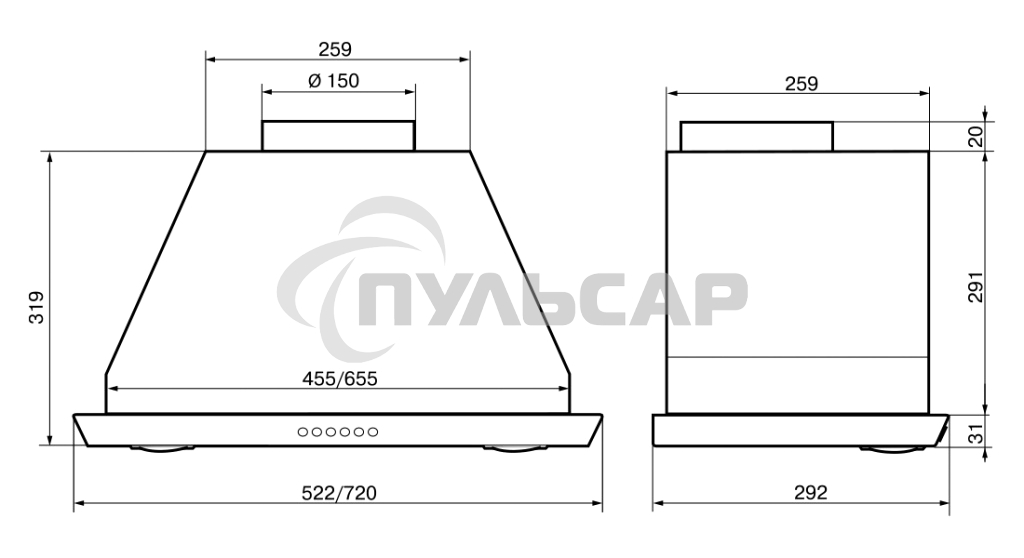 Вытяжка встраиваемая Elikor 72Н-1000-Э4Д серый, 72 см, 1000 куб. м/ч, 56 дБ