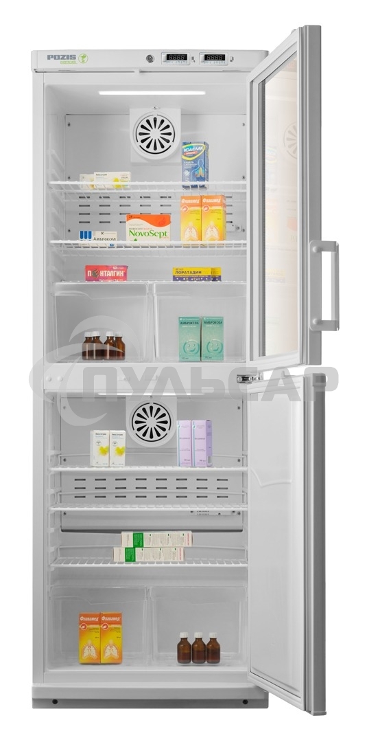 Холодильник фармацевтический Pozis ХФД-280-1 с дверьми с тонированным стеклом двухкамерный 280л