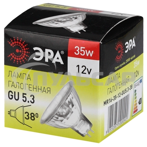 Лампа галогенная 35Вт 12В GU5.3 MR16 C0027355 ЭРА