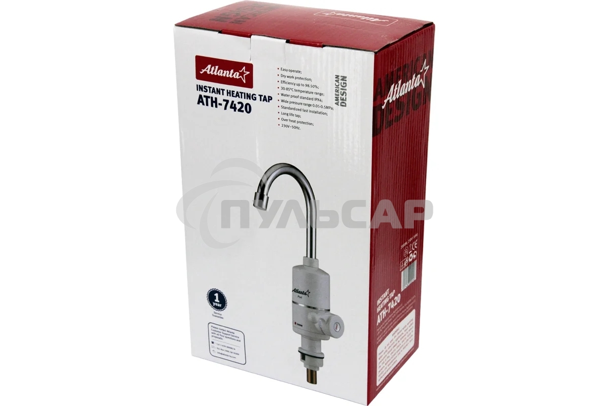 Водонагреватель Atlanta ATH-7420 белый Автоматическое гидравлическое управление Защита от сухого включения ТЭНа Эффективность преобразования энергии до 98,50% Мгновенный нагрев потока в диапазоне 30-85 °C Соответствует стандарту влагозащиты IPX4 Работает 