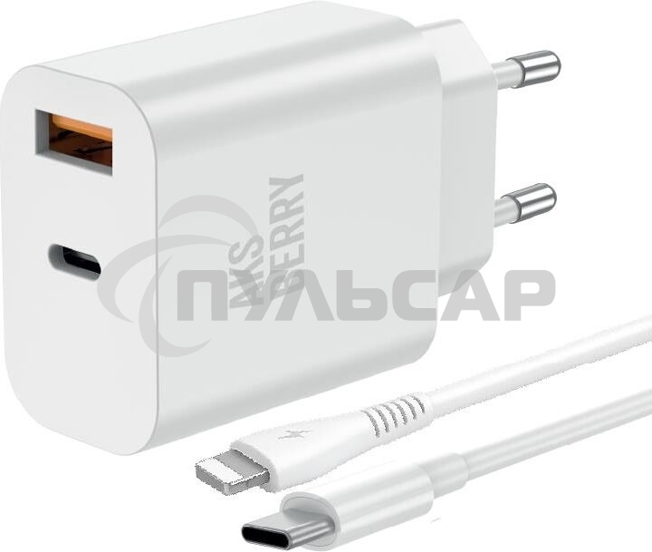 Зарядное устройство Aksberry T43 20W PD + QC3.0 + кабель Lightning, белый