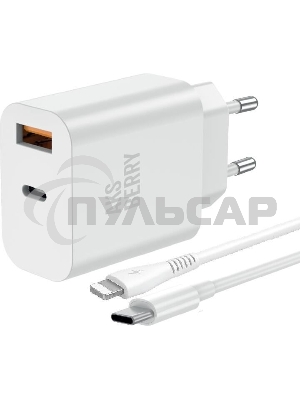 Зарядное устройство Aksberry T43 20W PD + QC3.0 + кабель Lightning, белый