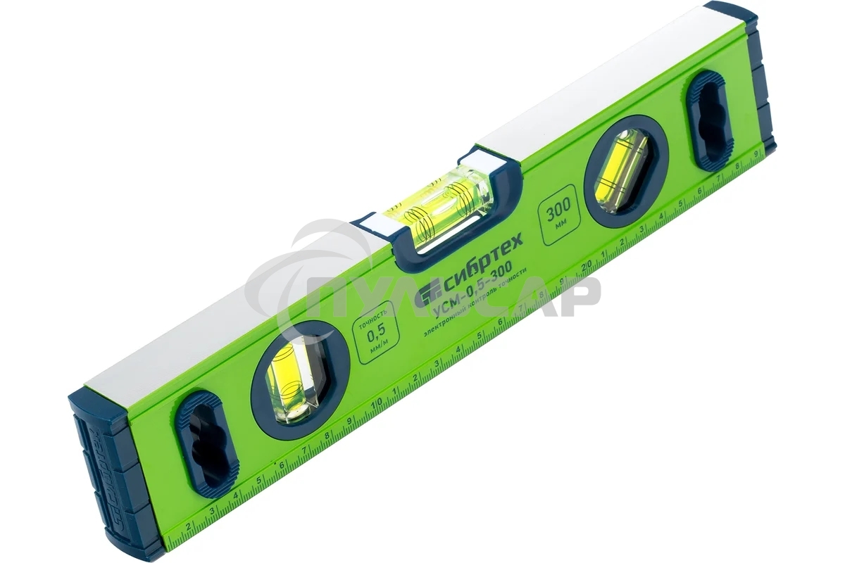 Уровень алюминиевый СИБРТЕХ УСМ-0,5-300, фрезерованный, 3 глазка, магнитный, 300 мм 34111
