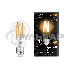 Лампа cветодиодная Gauss Filament А60 20W 1800lm 2700К Е27 LED 1/10/40