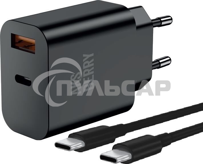 Зарядное устройство Aksberry T43 20W PD + QC3.0 + кабель Type C, черный