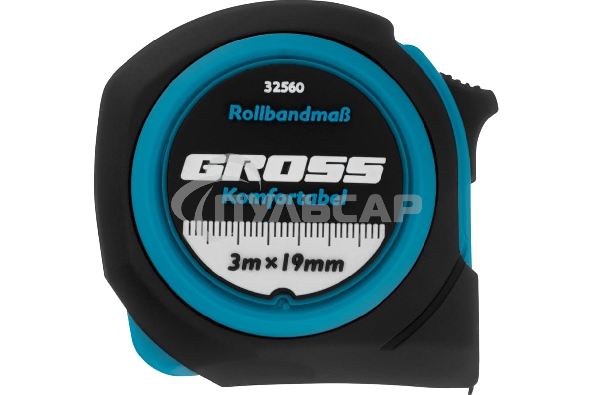 Рулетка Komfortabel, 3 м х 19 мм, обрезиненный корпус Gross