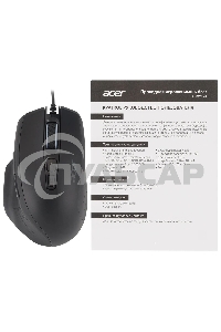 Мышь проводная Acer OMW124 черный, 6400 dpi, USB, кнопки - 8