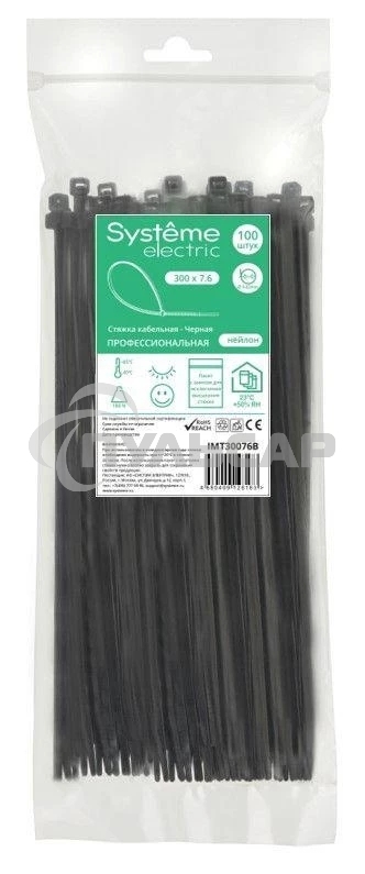 Стяжка кабельная SE IMT30076B 300х7.6 черный (уп.100 шт)