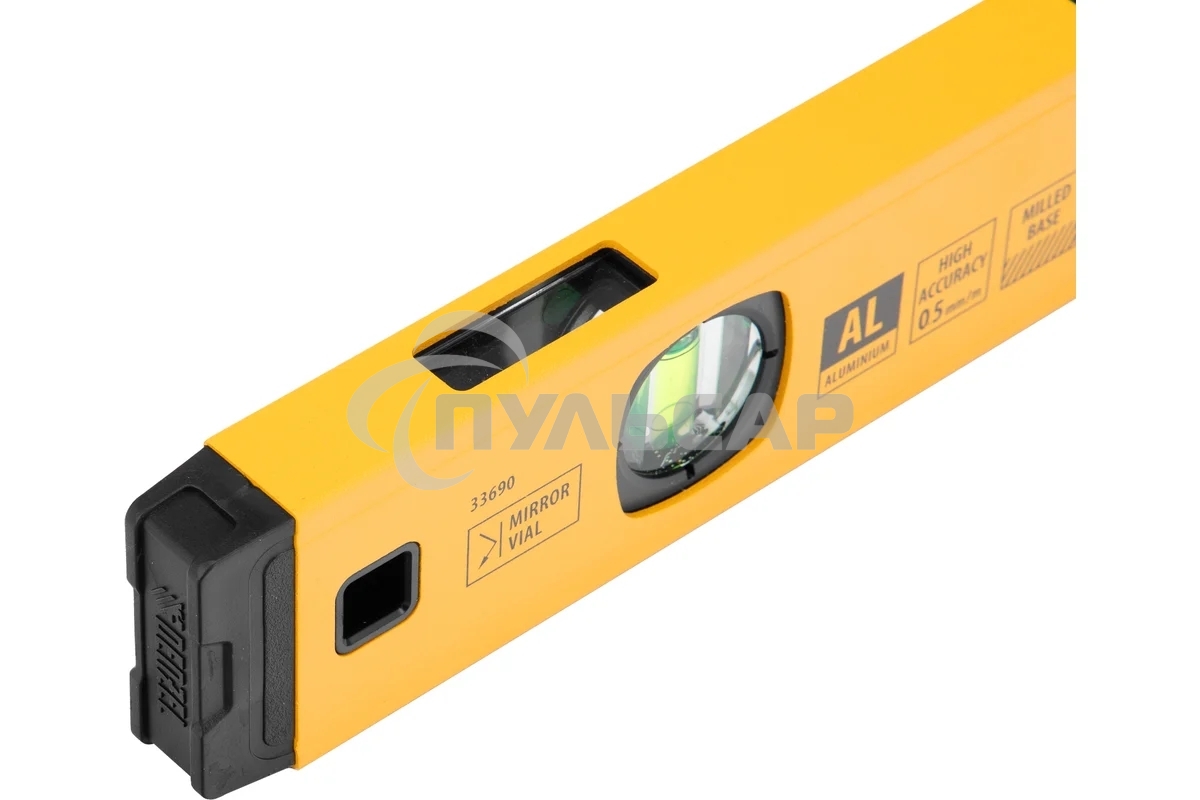 Уровень алюминиевый Denzel магнит., фрезерованный, 3 глазка (1 зеркал.), 0,5 мм/м, 400 мм