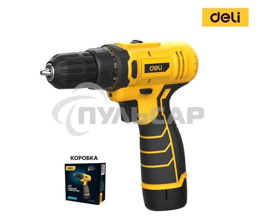 Дрель-шуруповерт Deli DL-DZ12-4A2, Аккумуляторная, 12В, 1 АКБ