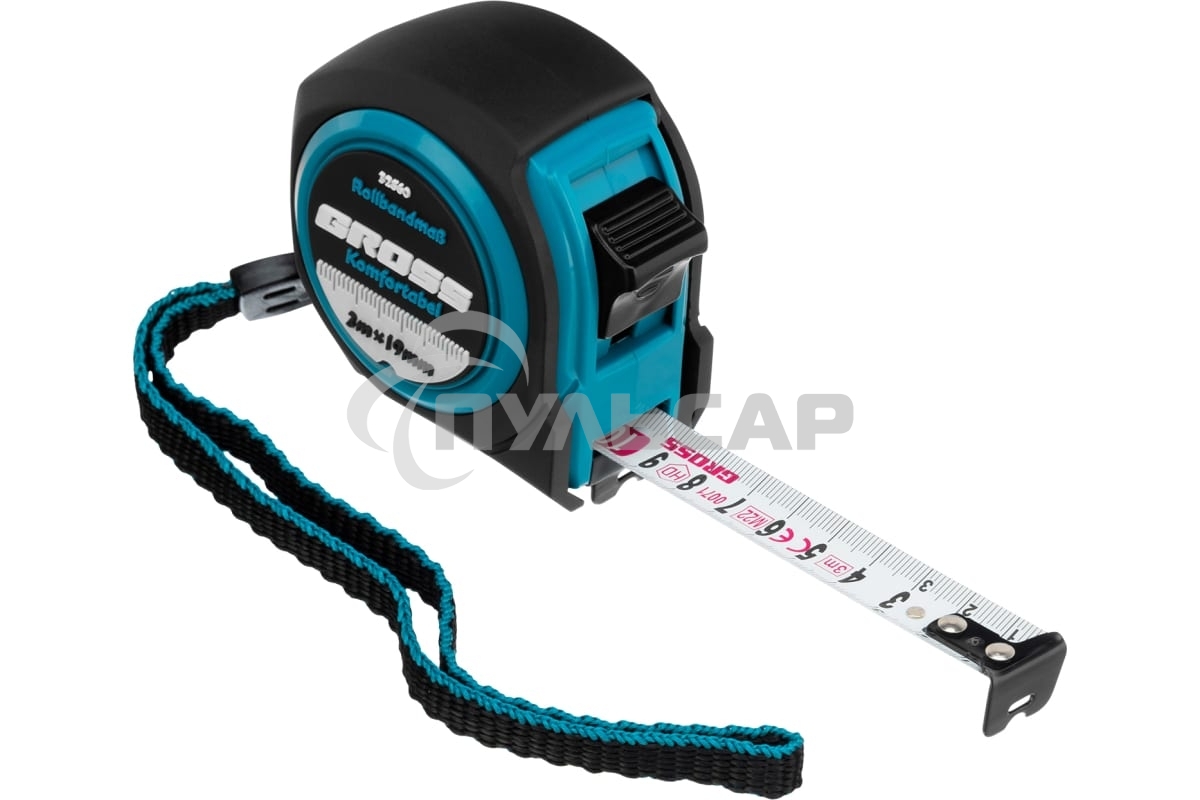 Рулетка Komfortabel, 3 м х 19 мм, обрезиненный корпус Gross