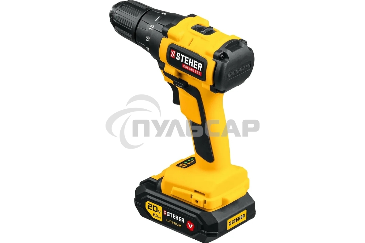 Дрель-шуруповерт STEHER CDB-200-1, Аккумуляторная, 20В, Кейс